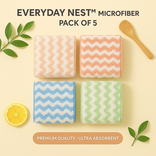 🧽✨ Everyday Nest™ – Ultra Absorbent Microfiber Washcloths (Pack of 5)