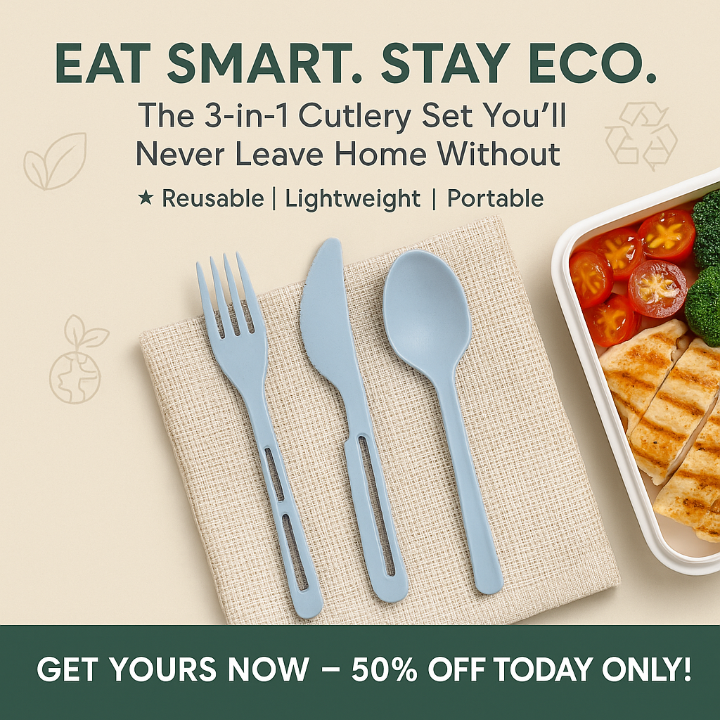 🍴 SmartSpork™ 3-in-1 Reusable Travel Cutlery Set