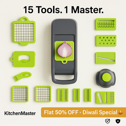 KitchenMaster™ 15-in-1 Premium Veg & Onion Chopper